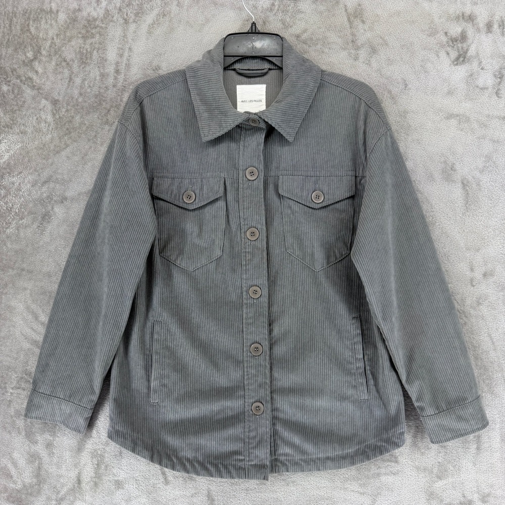 Avec Les‎ Filles Womens Corduroy Shirt Jacket Charcoal Grey Shacket Size Medium